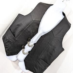 ALLSTATE LEATHER! HEAVY BLACK GENUINE LEATHER BIKER/MOTO VEST POW CHAINS! SZ 2XL